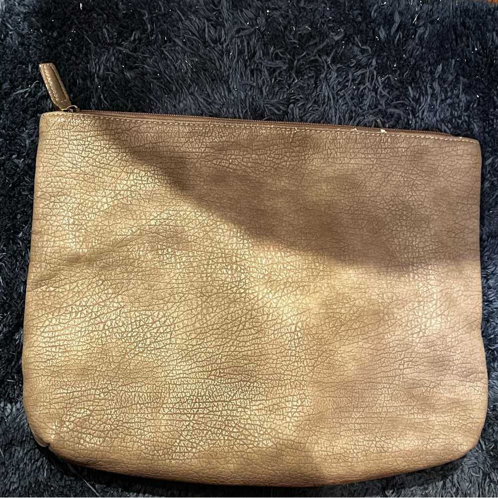 Free People Large Taupe Zippered Pouch/Clutch *flaws*